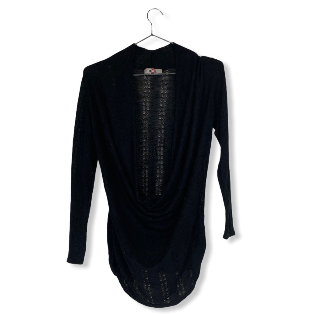 Black Waterfall Neckline Cardigan